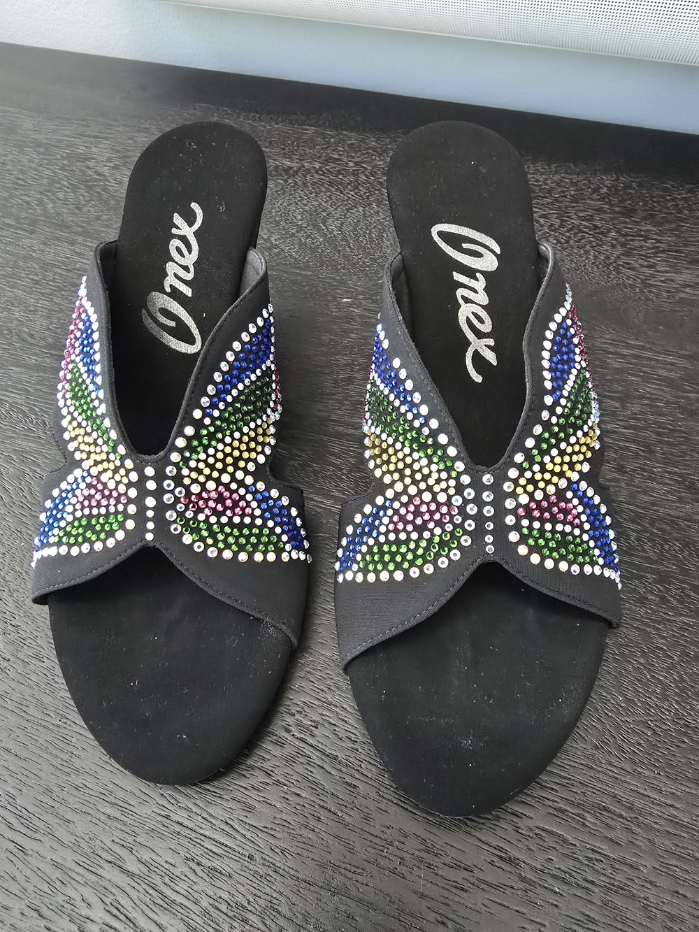 Onex Black Butterfly Crystal Embellished Slide Sandals